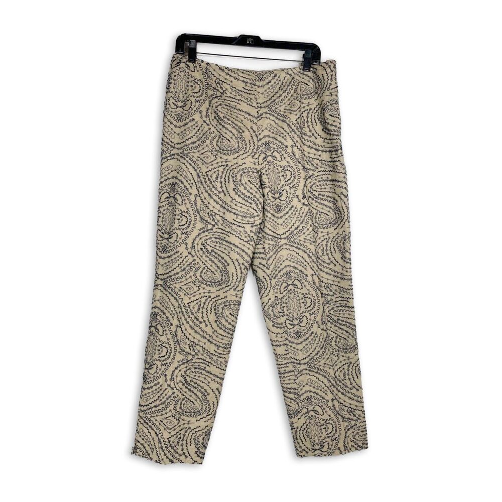 Vintage All Over Embroidered Chino Pant Linen Blend Navy Tan Chic Talbots 12